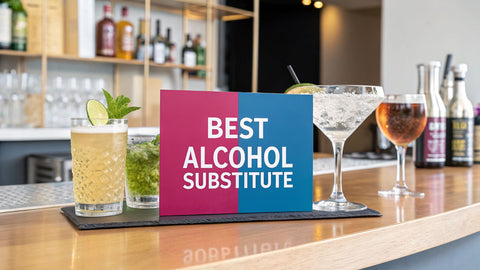 a pink and blue sign on a bar that reads 'best alcohol substitute'
