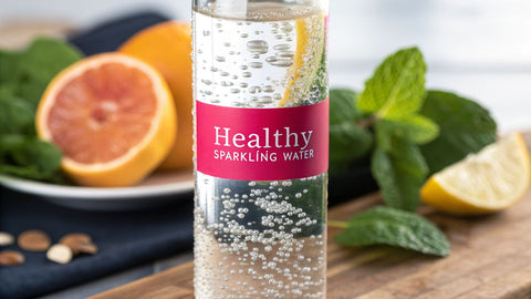 a bottle of water with the label 'Healthy Sparkling Water'