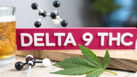 a pink sign reading 'delta 9 thc' with a cannabis leaf in the foreground