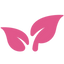 Pink leaf-shaped logo on a white background