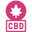 Pink logo with a white cannabis leaf and 'CBD' text on a white background
