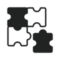 Black silhouette of three interlocking puzzle pieces on a white background
