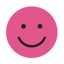 Pink smiley face icon with black outline on a white background