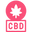 Pink logo with a white cannabis leaf and 'CBD' text on a white background